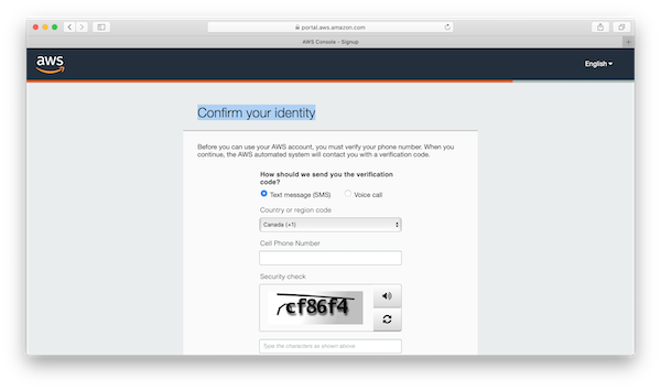 AWS account - Confirm your identity