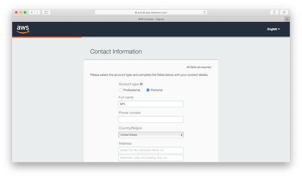 AWS account - Contact Information