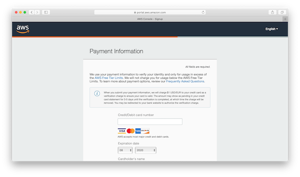 AWS account - Payment Information