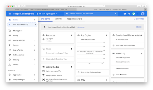 Google Cloud Platform Dashboard