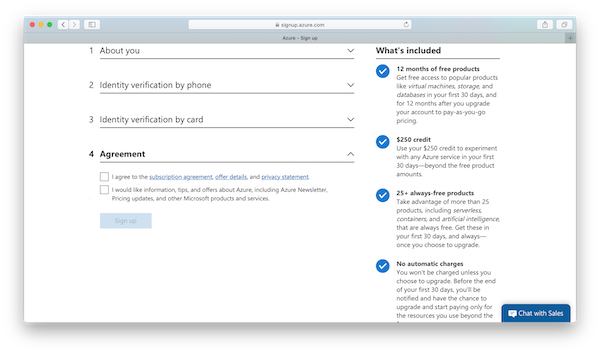 Microsoft Azure account - Agreement