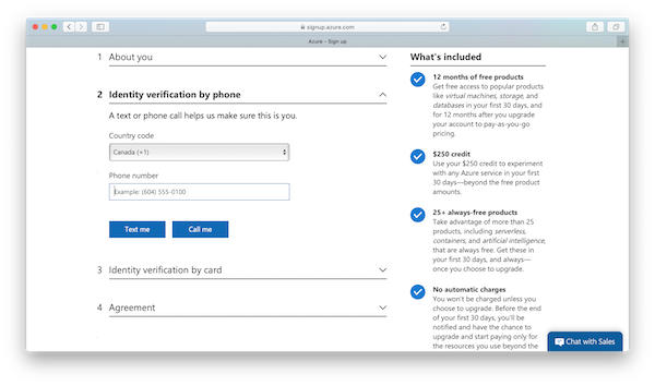 Microsoft Azure account - Identity verification by phone
