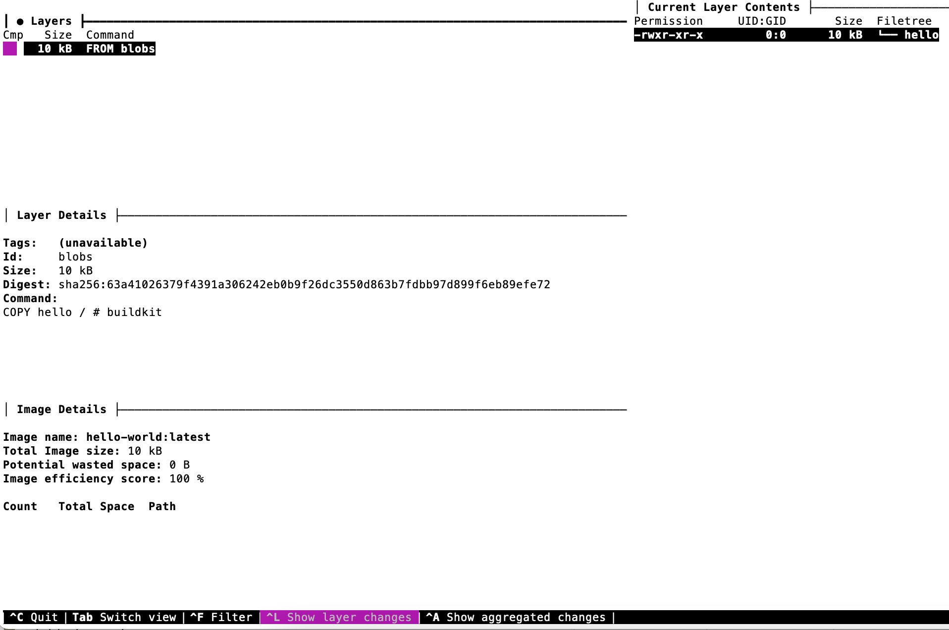 dive screenshot - ubuntu image latest
