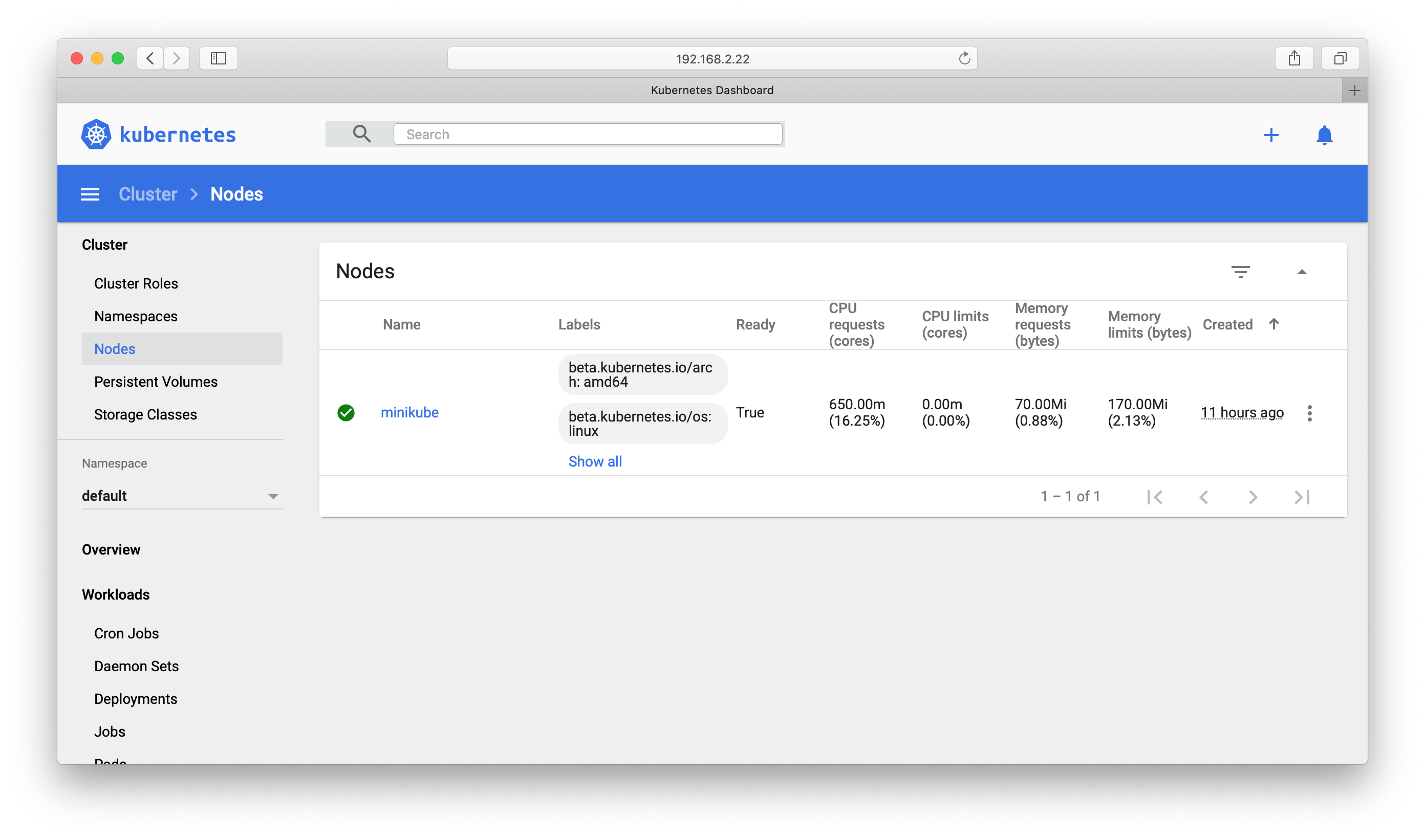 MiniKube dashboard