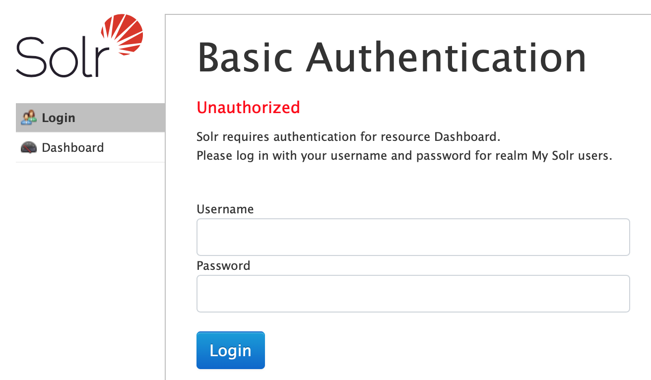 Apache Solr/Basic Authentication - Login