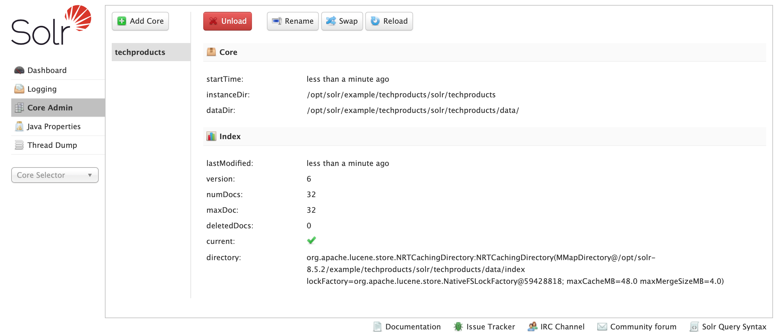 Apache Solr UI/Example - techproducts