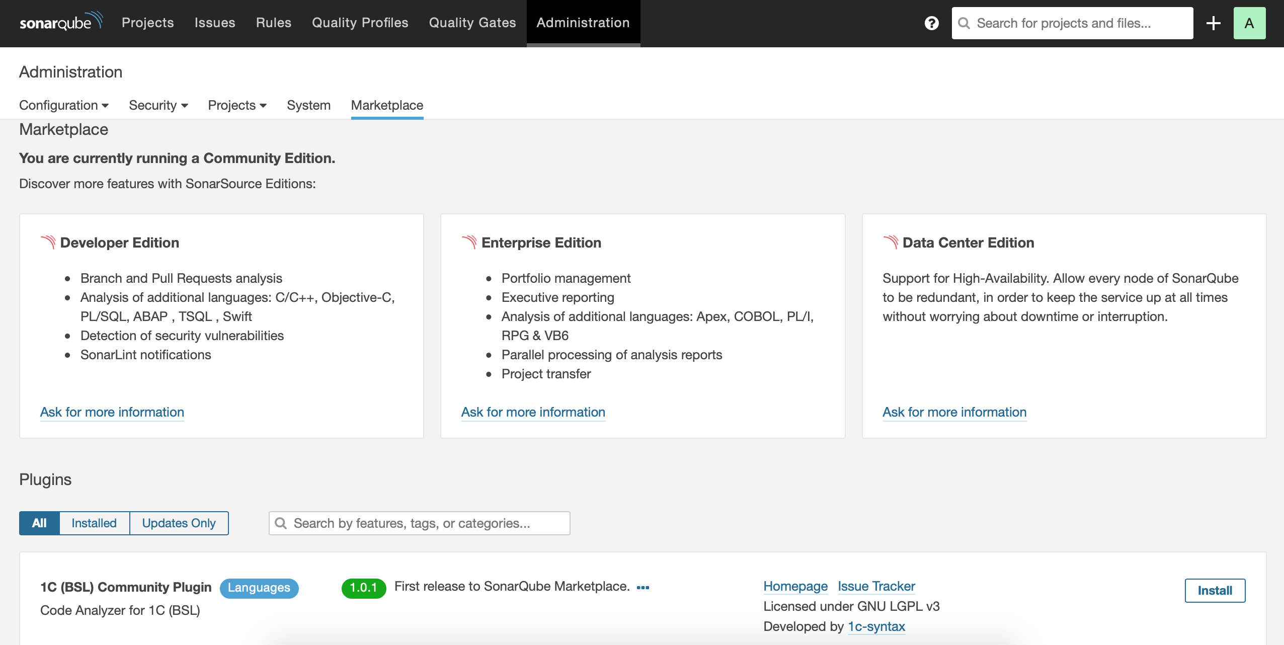 Marketplace - SonarQube