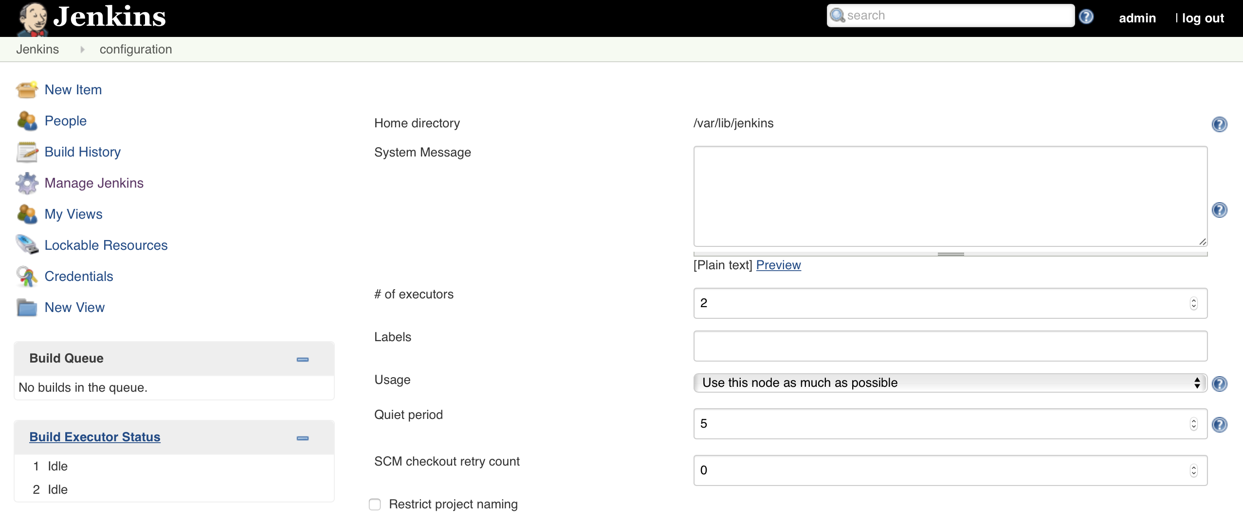 Manage Jenkins: Configure System